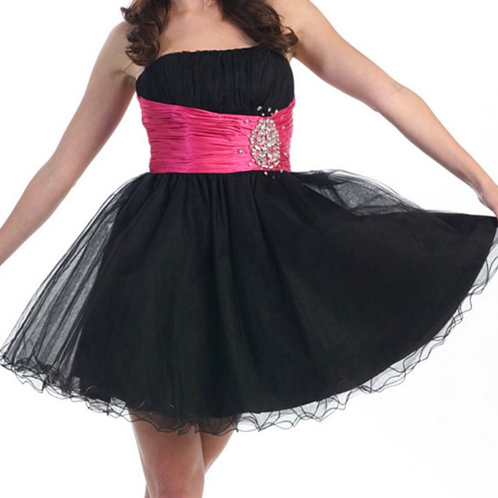 MAY QUEEN BLACK & FUCHSIA BEADED ACCENT FIT AND FLARE DRESS: NWT: SZ 4